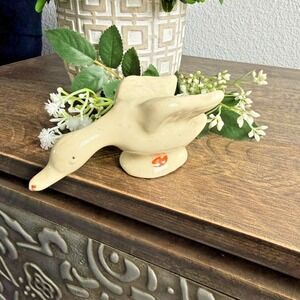 Vintage Ceramic Goose Figurine Cream Glazed Cottage Farmhouse Bird Decor 4.5"